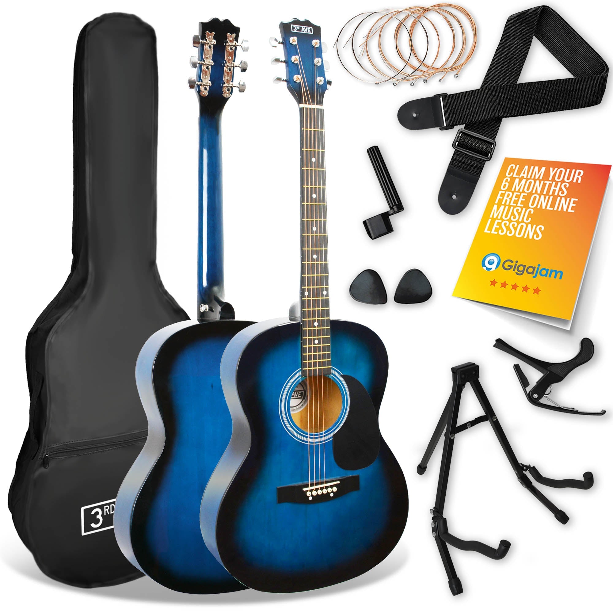 3rd Avenue Acoustic Guitar Premium Pack - Blueburst V398-NM-STX10ABBPK2