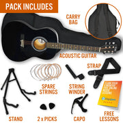 3rd Avenue Acoustic Guitar Premium Pack - Black V398-NM-STX10ABKPK2