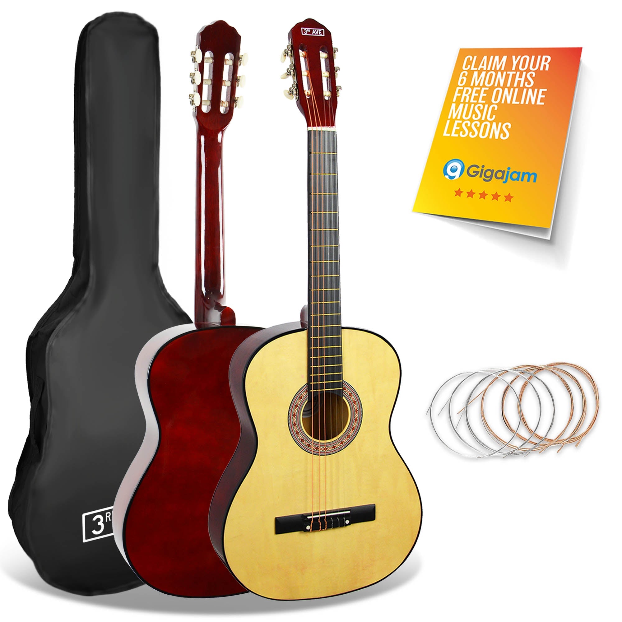 3rd Avenue 3/4 Size Classical Guitar Pack - Natural V398-NM-STX20CNPK