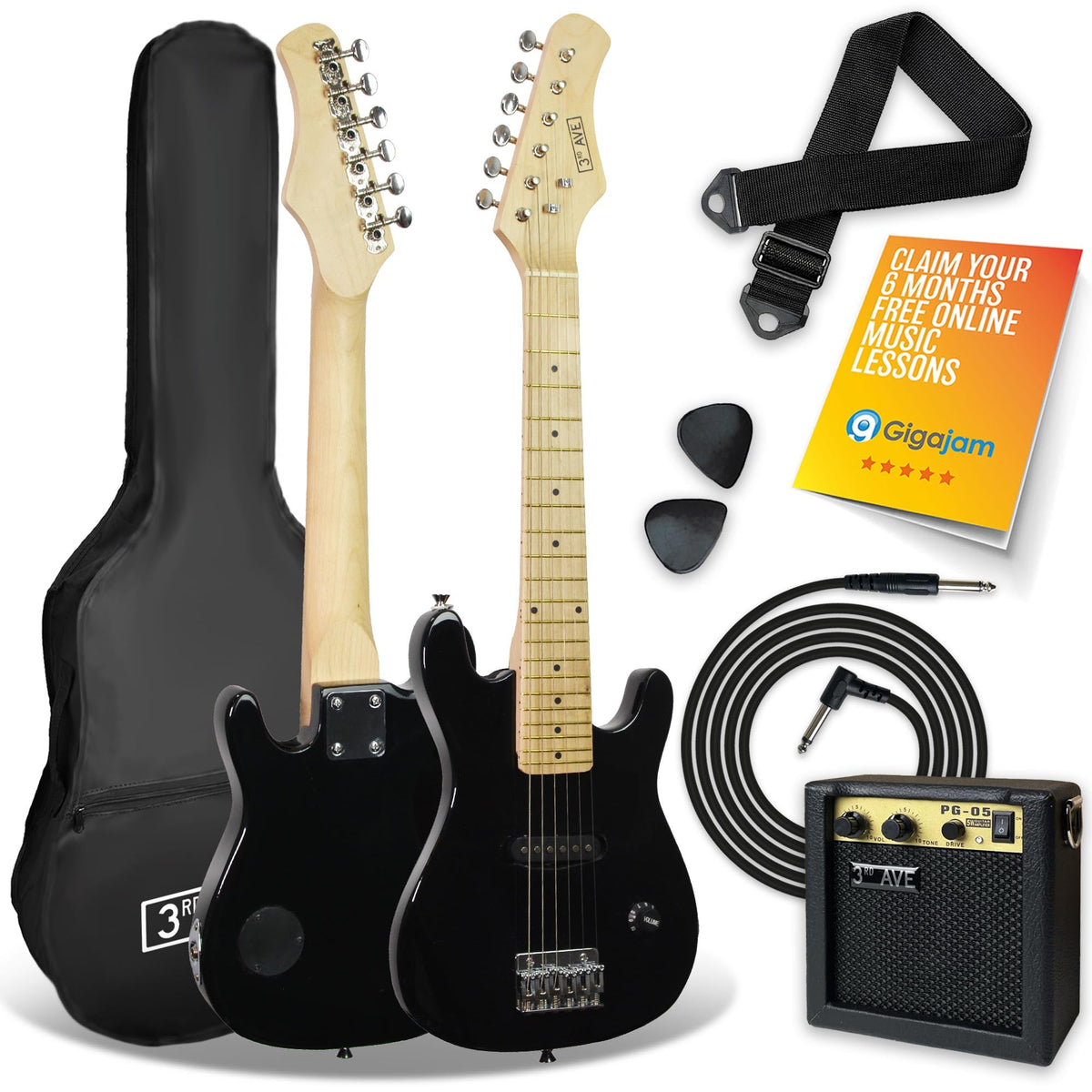 3rd Avenue Junior Electric Guitar Pack - Black V398-NM-STX30BKPK