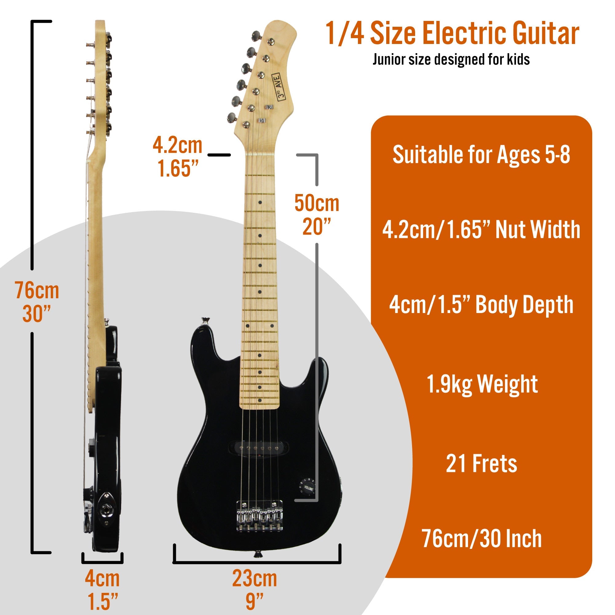 3rd Avenue Junior Electric Guitar Pack - Black V398-NM-STX30BKPK