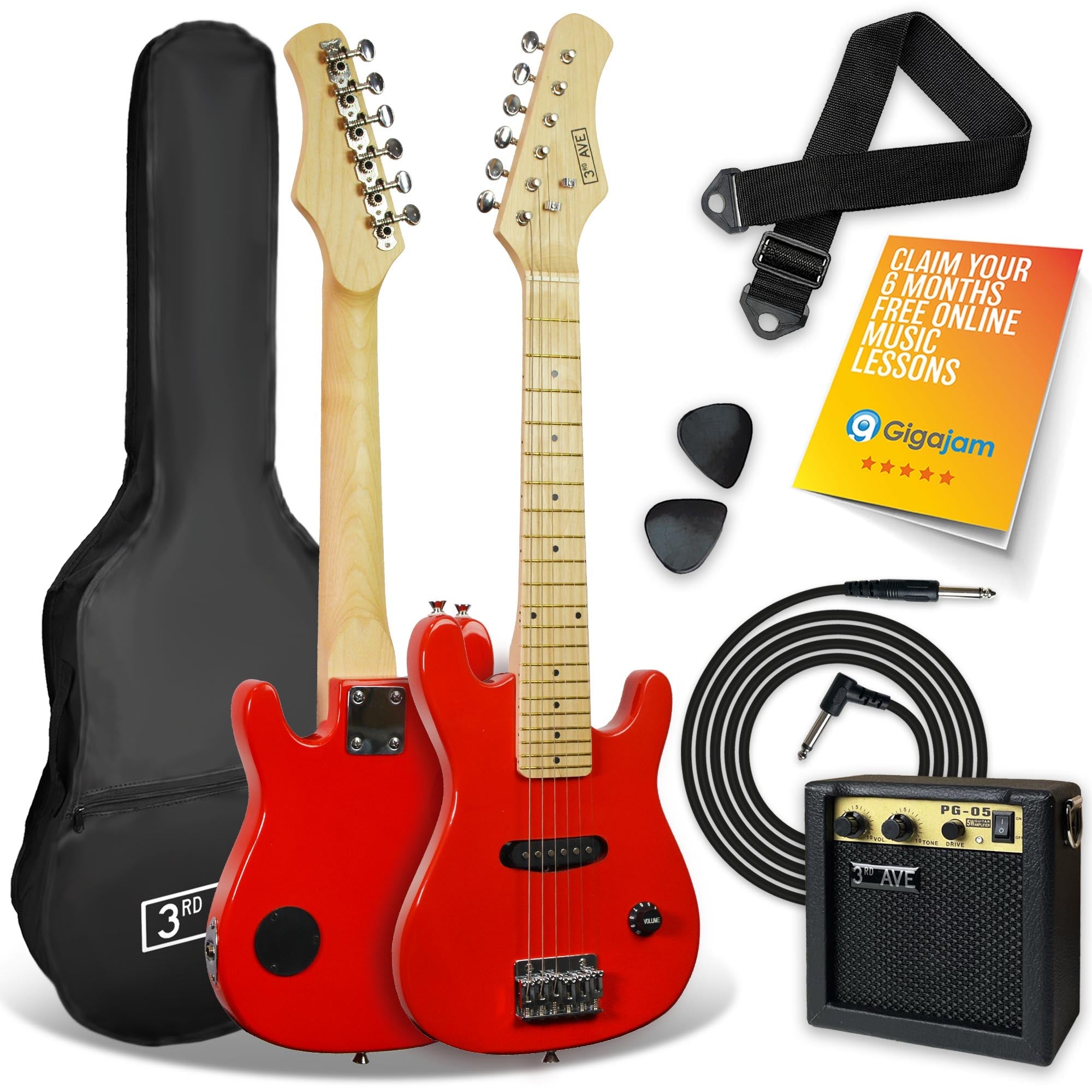 3rd Avenue Junior Electric Guitar Pack - Red V398-NM-STX30RDPK