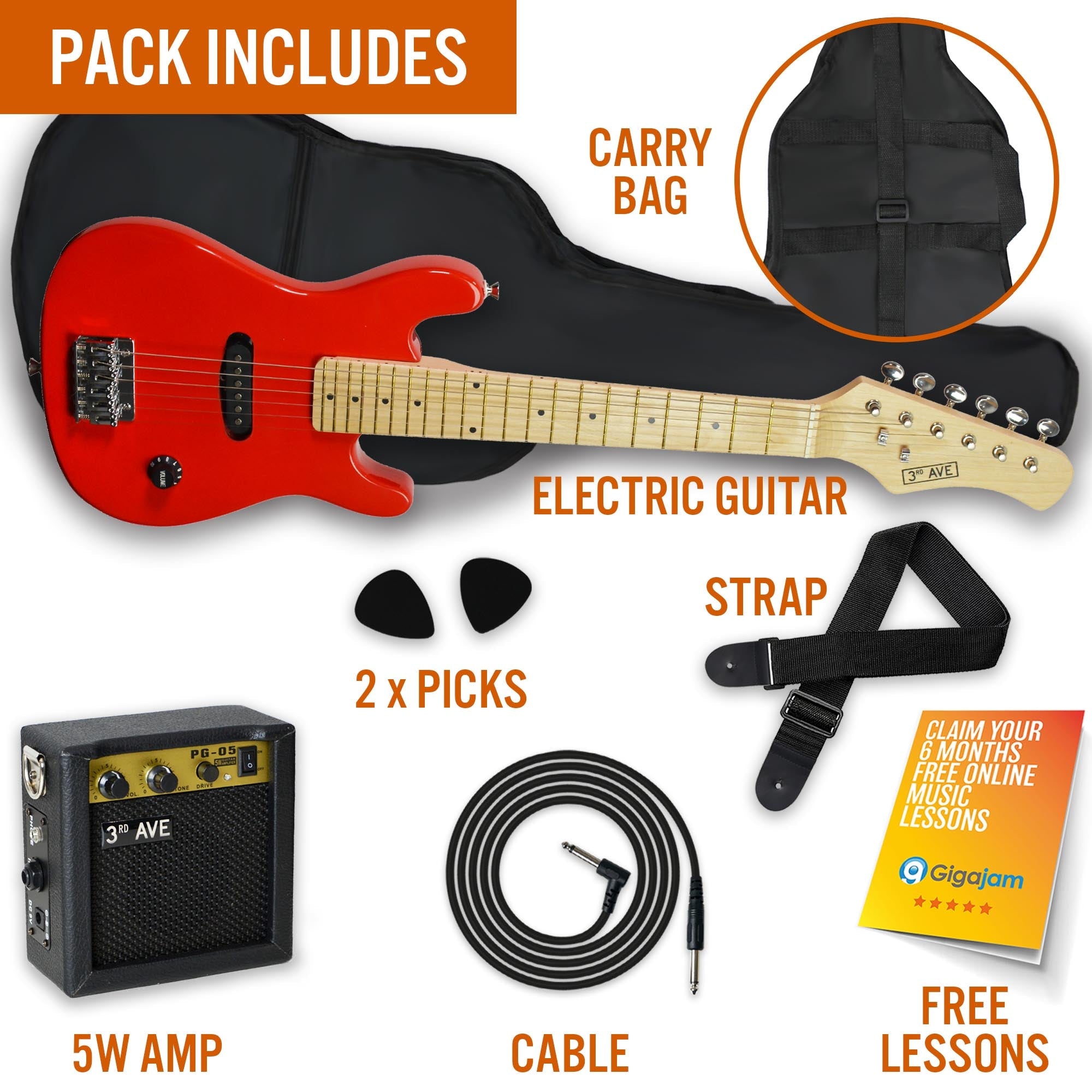 3rd Avenue Junior Electric Guitar Pack - Red V398-NM-STX30RDPK