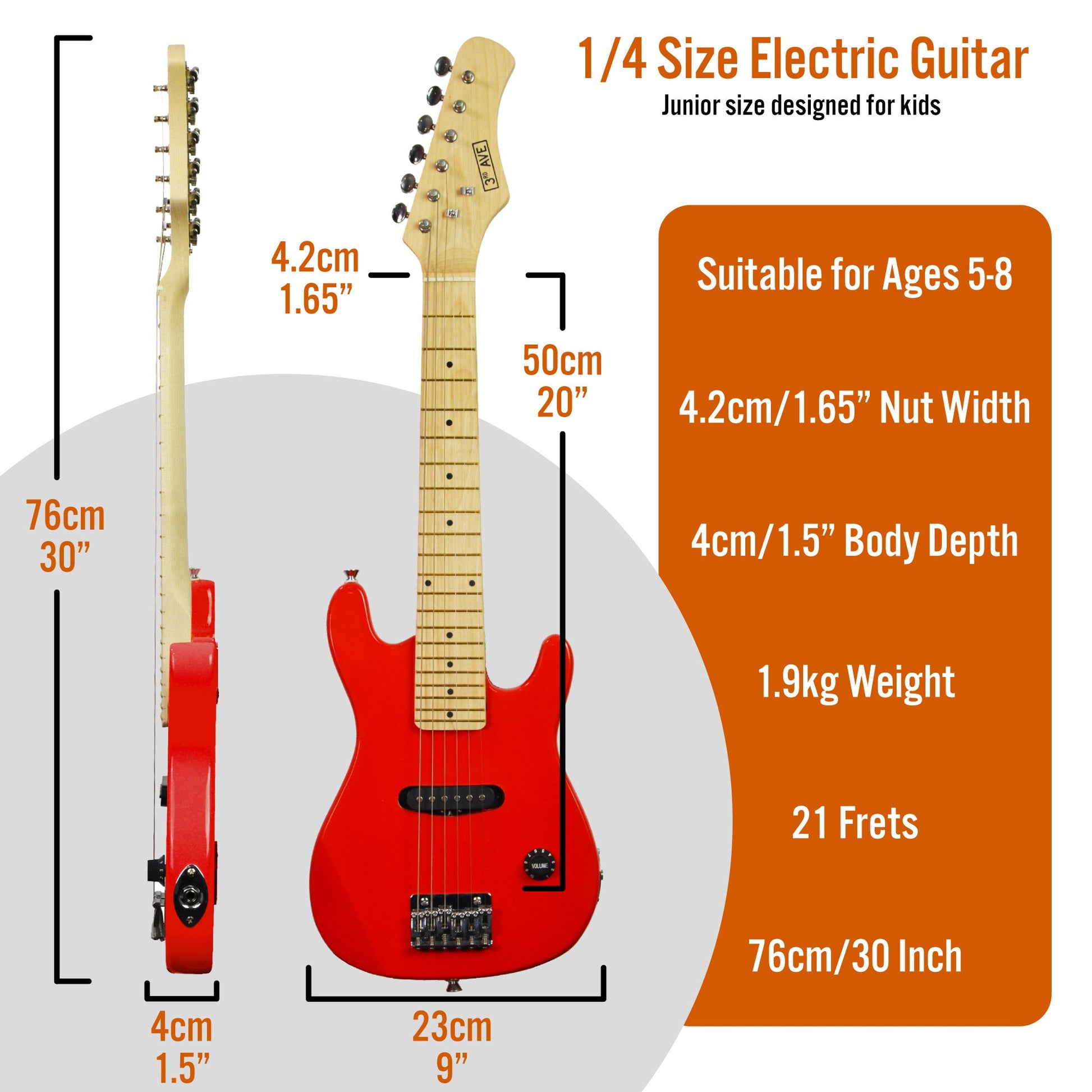 3rd Avenue Junior Electric Guitar Pack - Red V398-NM-STX30RDPK