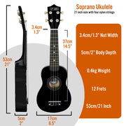 3rd Avenue Soprano Ukulele - Black V398-NM-STX40BK