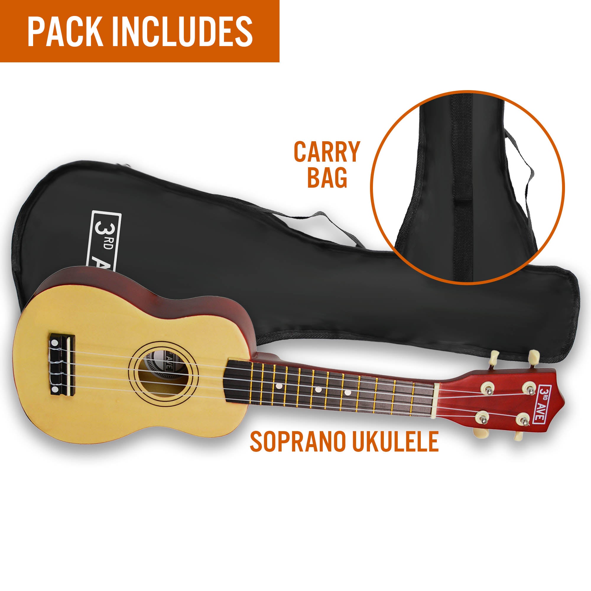 3rd Avenue Soprano Ukulele - Natural V398-NM-STX40N