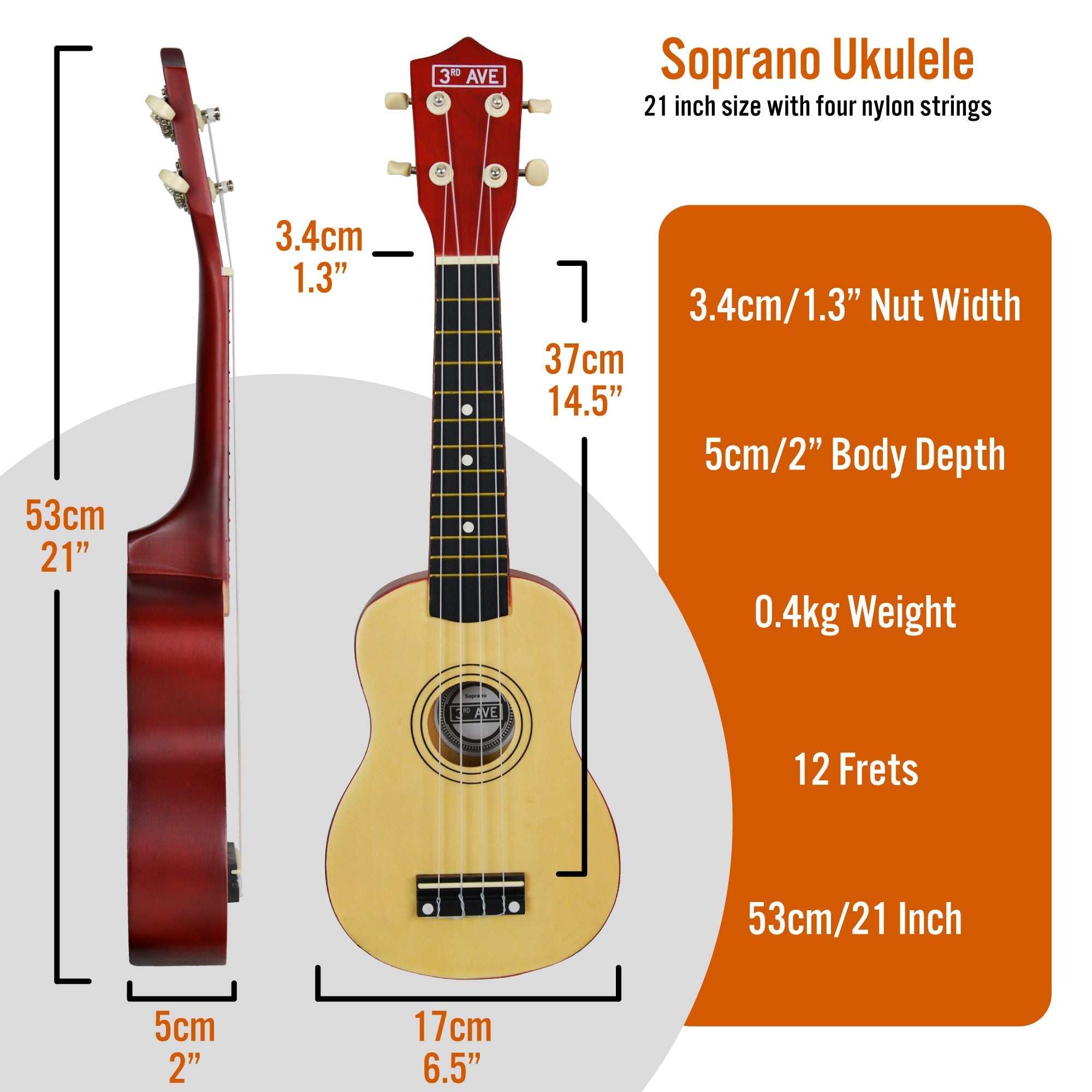 3rd Avenue Soprano Ukulele - Natural V398-NM-STX40N