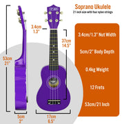 3rd Avenue Soprano Ukulele - Purple V398-NM-STX40PU