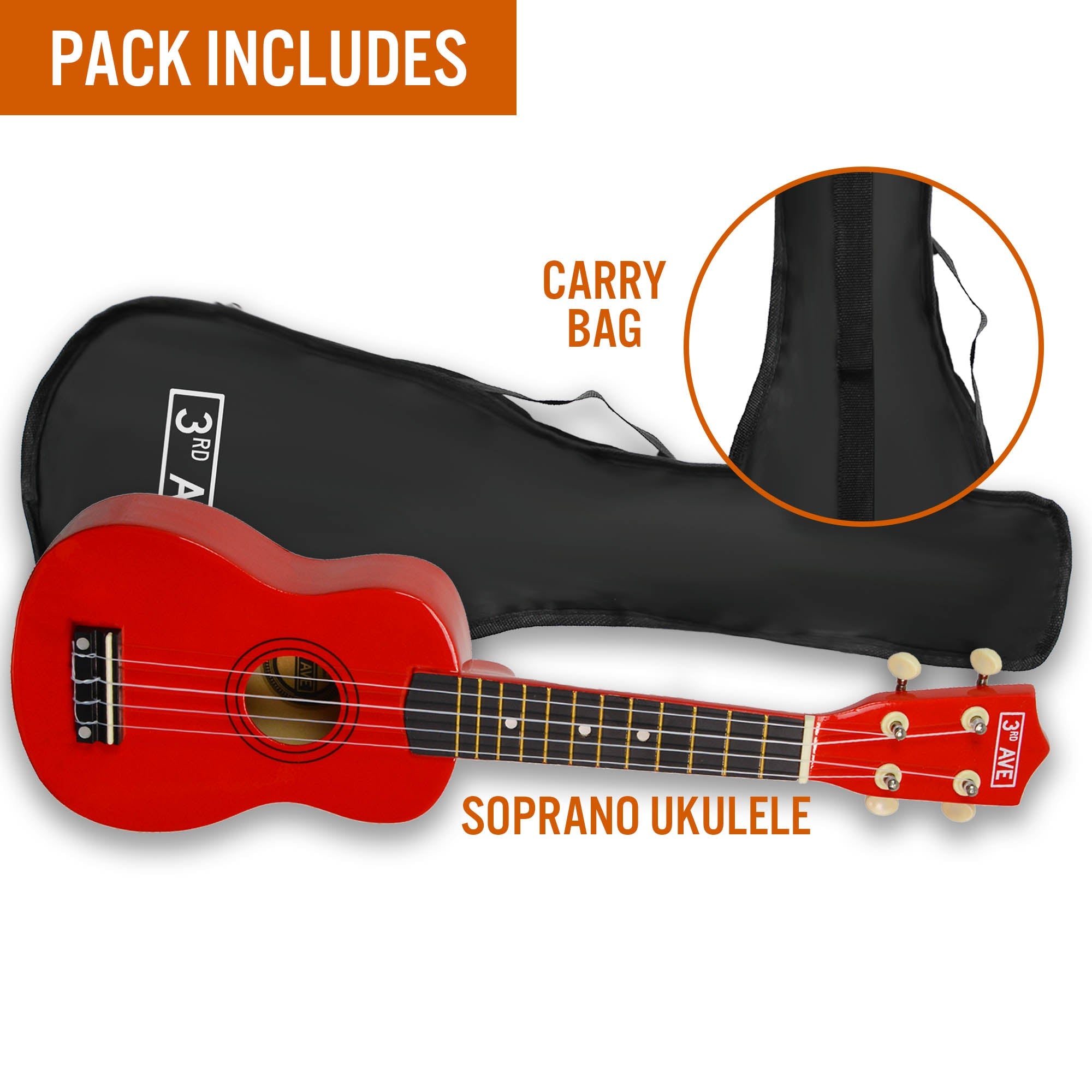 3rd Avenue Soprano Ukulele - Red V398-NM-STX40RD