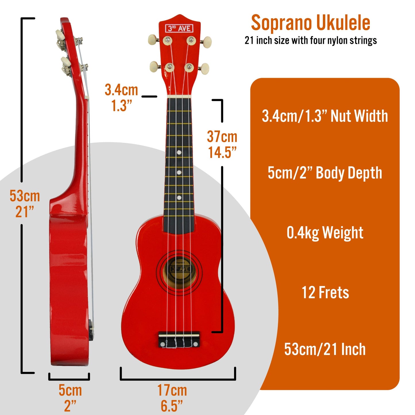 3rd Avenue Soprano Ukulele - Red V398-NM-STX40RD