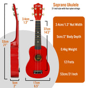3rd Avenue Soprano Ukulele - Red V398-NM-STX40RD
