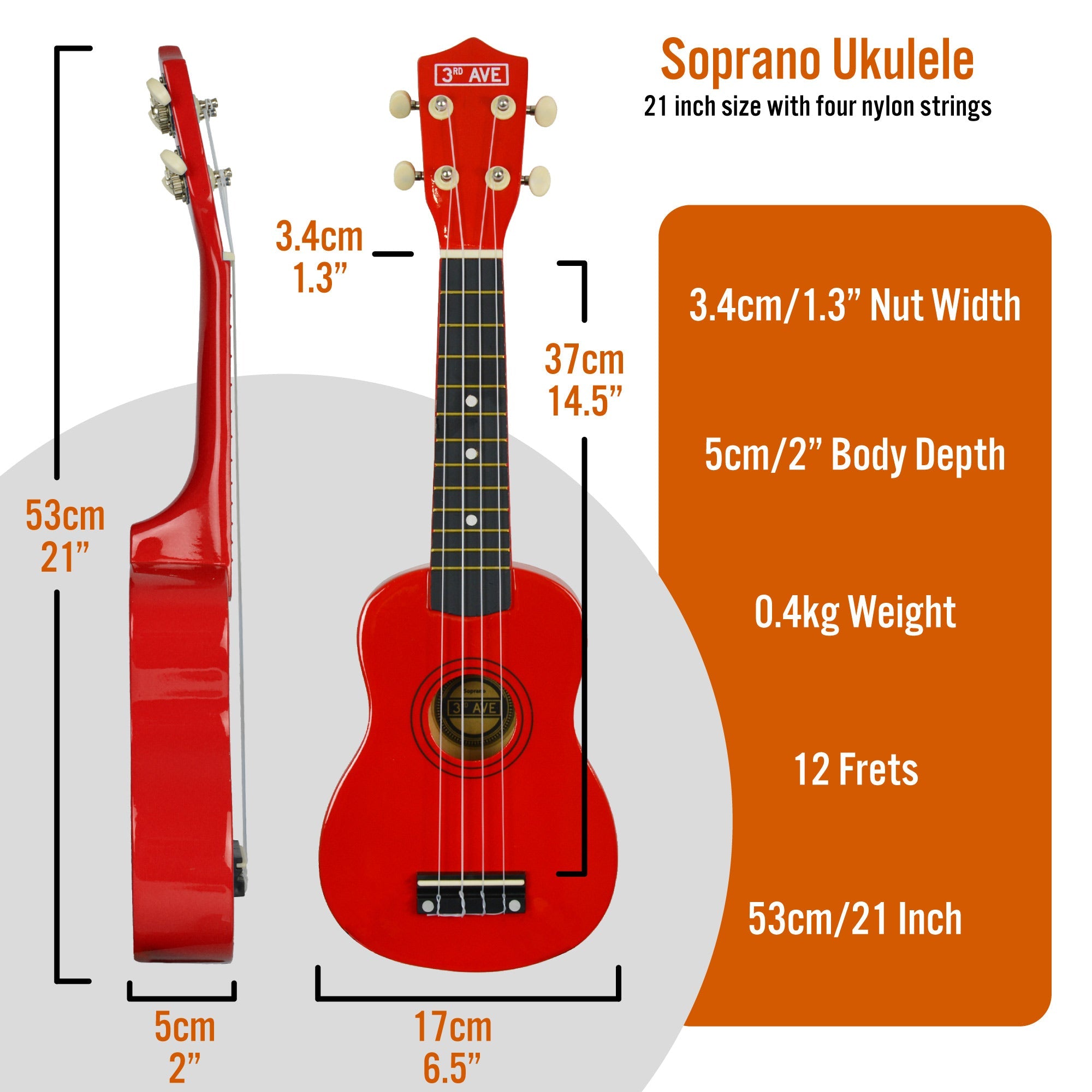 3rd Avenue Soprano Ukulele - Red V398-NM-STX40RD