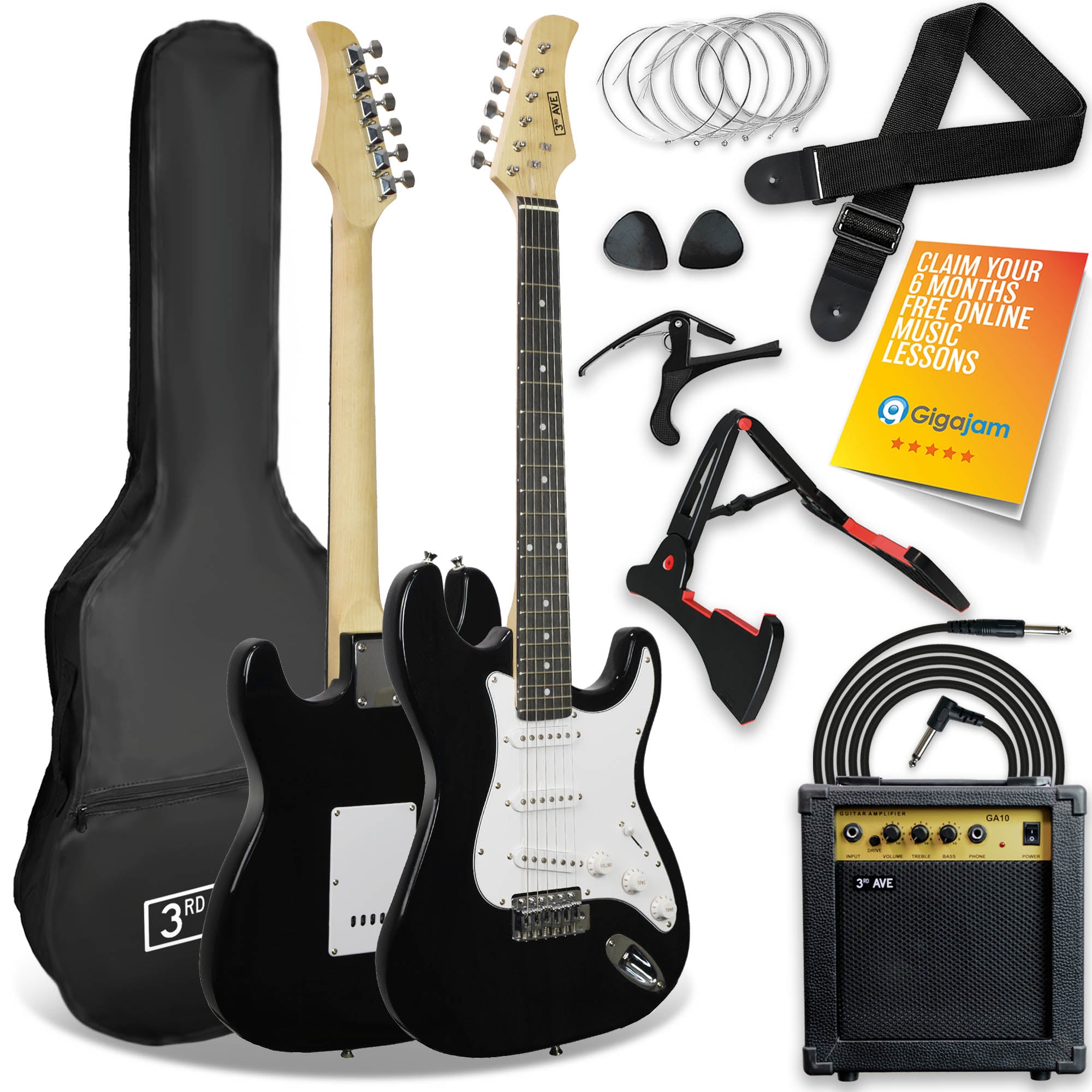 3rd Avenue Electric Guitar Pack - Black V398-NM-XF203ABKPK
