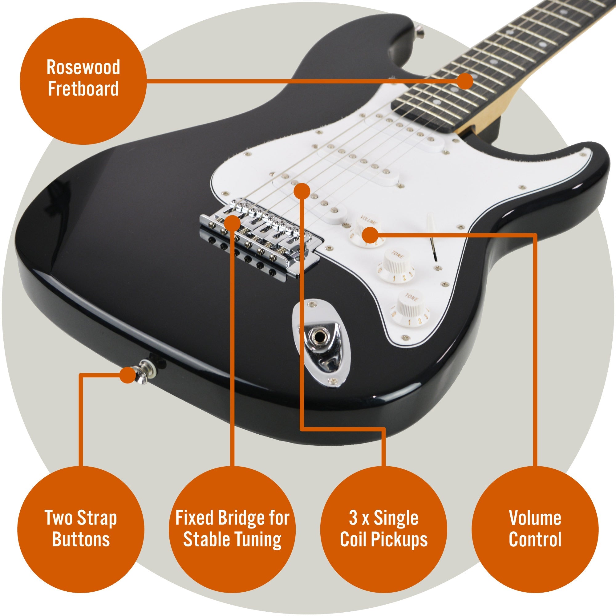 3rd Avenue Electric Guitar Pack - Black V398-NM-XF203ABKPK