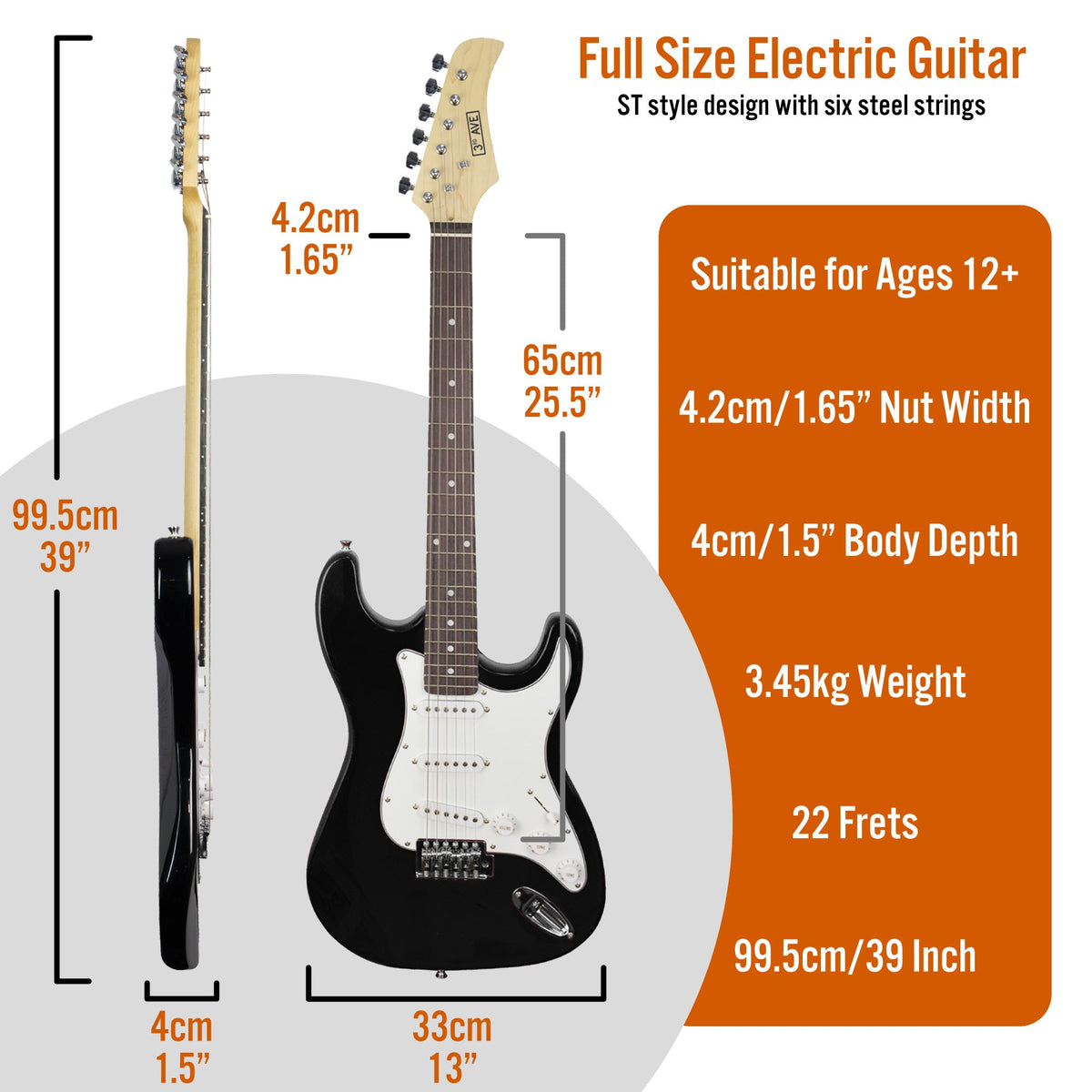 3rd Avenue Electric Guitar Pack - Black V398-NM-XF203ABKPK