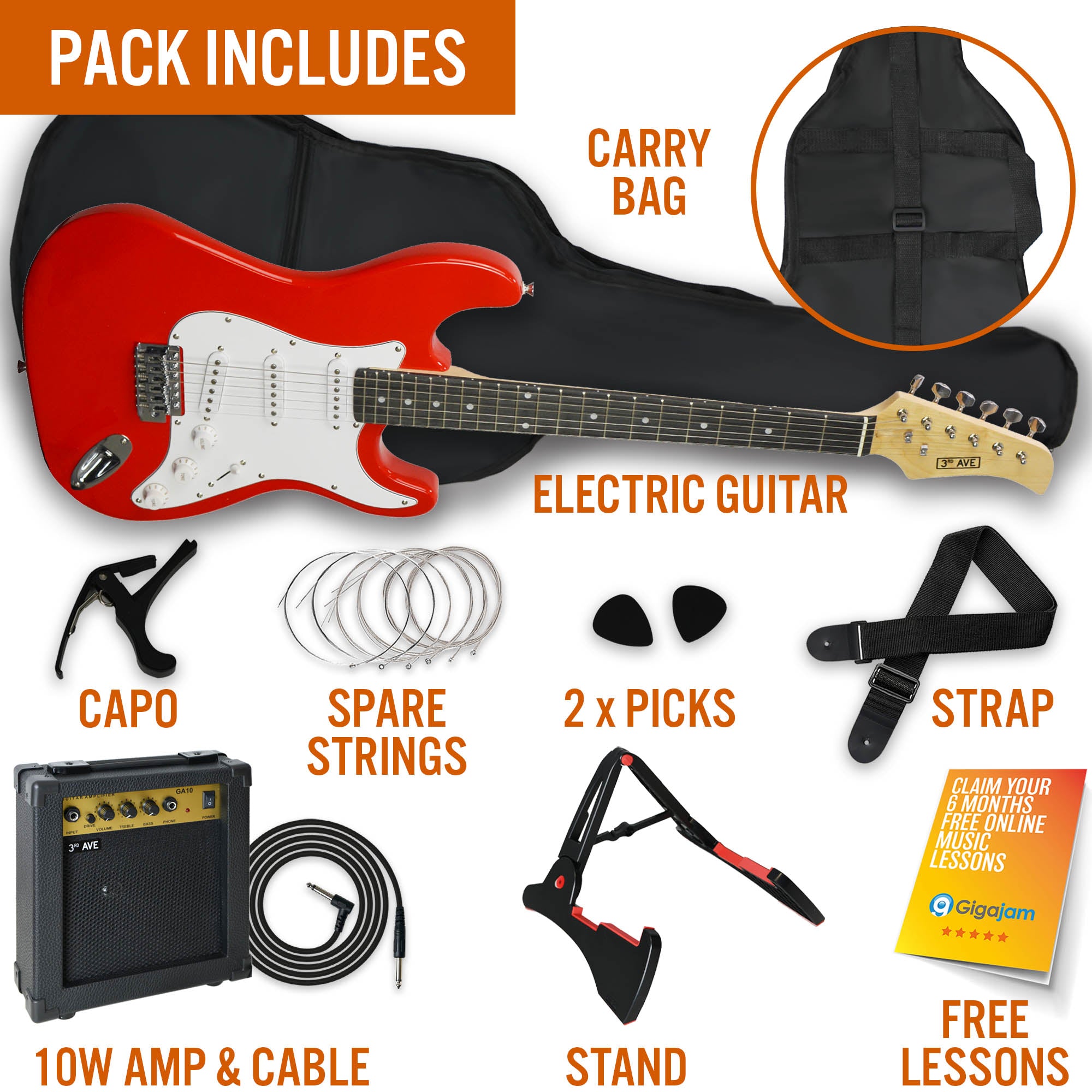 3rd Avenue Electric Guitar Pack - Red V398-NM-XF203ARDPK