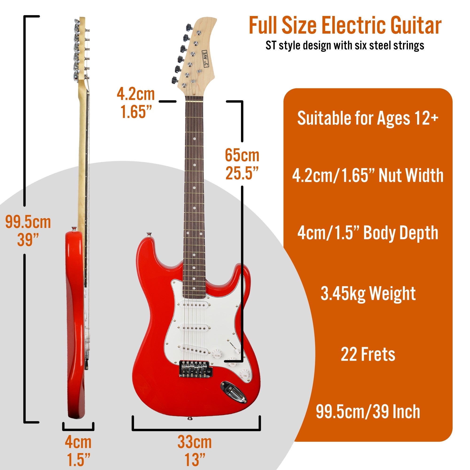 3rd Avenue Electric Guitar Pack - Red V398-NM-XF203ARDPK