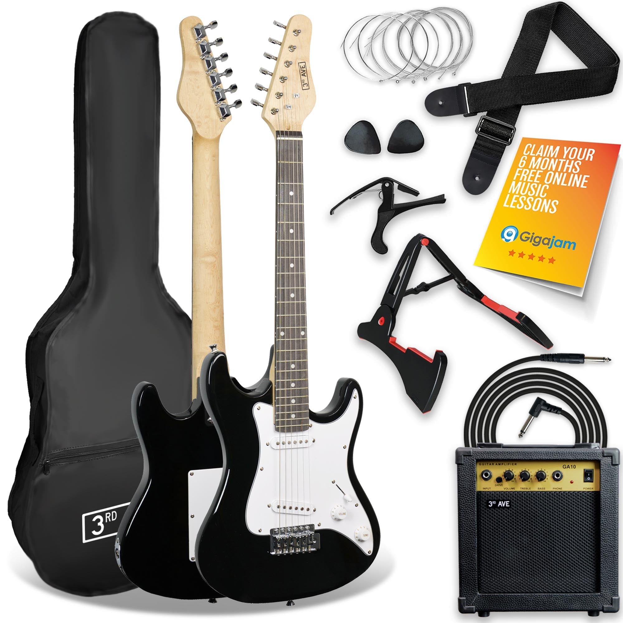 3rd Avenue 3/4 Size Electric Guitar Pack - Black V398-NM-XF203CBKPK