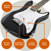 3rd Avenue 3/4 Size Electric Guitar Pack - Black V398-NM-XF203CBKPK