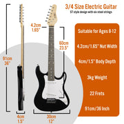 3rd Avenue 3/4 Size Electric Guitar Pack - Black V398-NM-XF203CBKPK