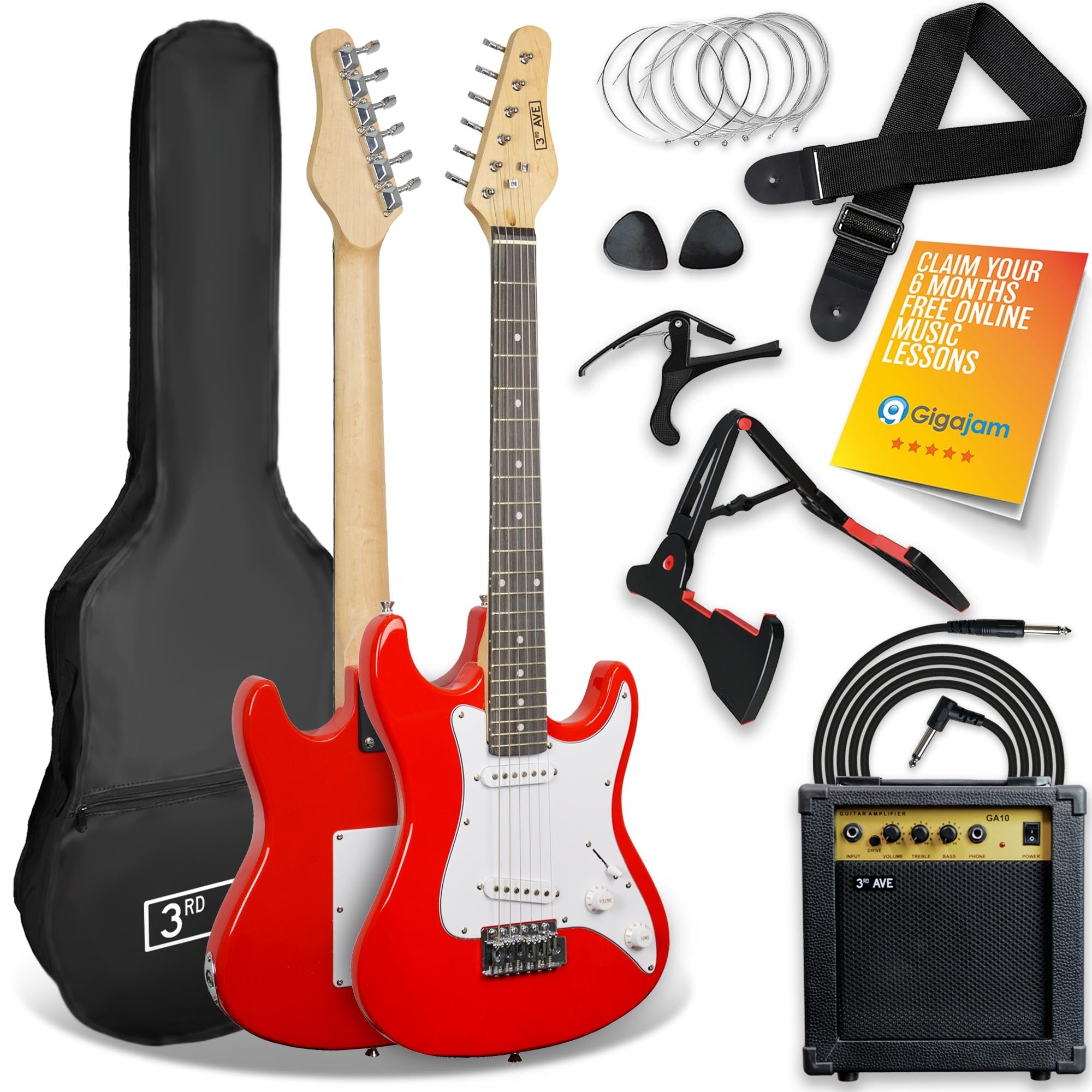 3rd Avenue 3/4 Size Electric Guitar - Red V398-NM-XF203CRDPK