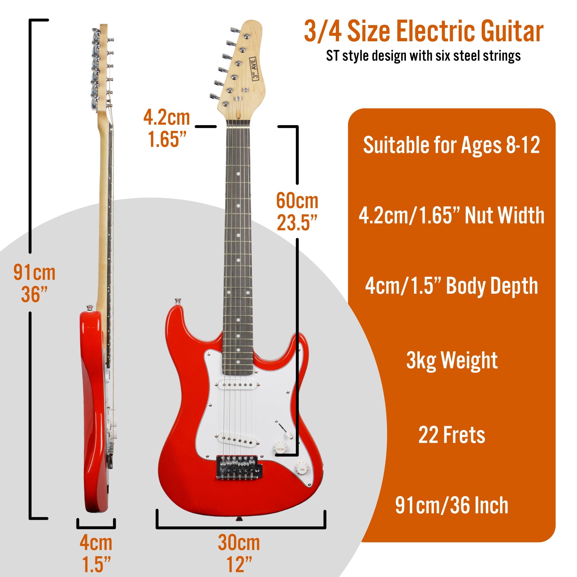 3rd Avenue 3/4 Size Electric Guitar - Red V398-NM-XF203CRDPK