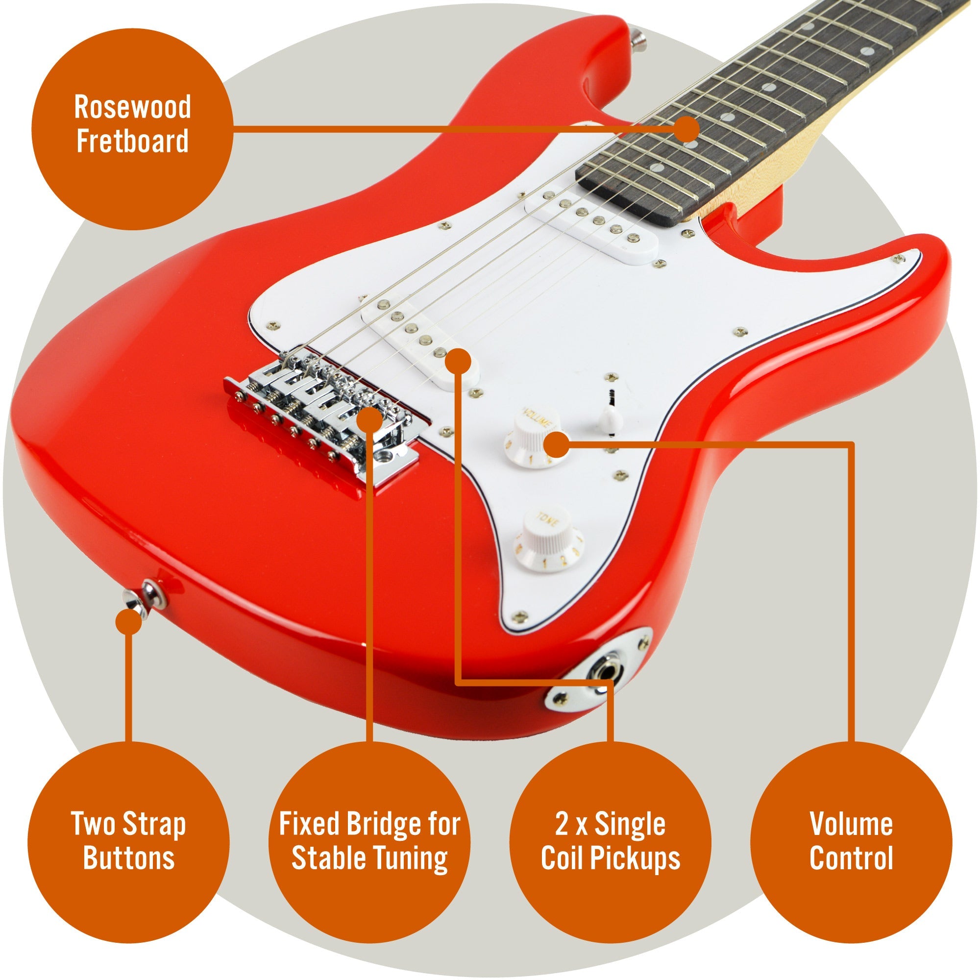 3rd Avenue 3/4 Size Electric Guitar - Red V398-NM-XF203CRDPK