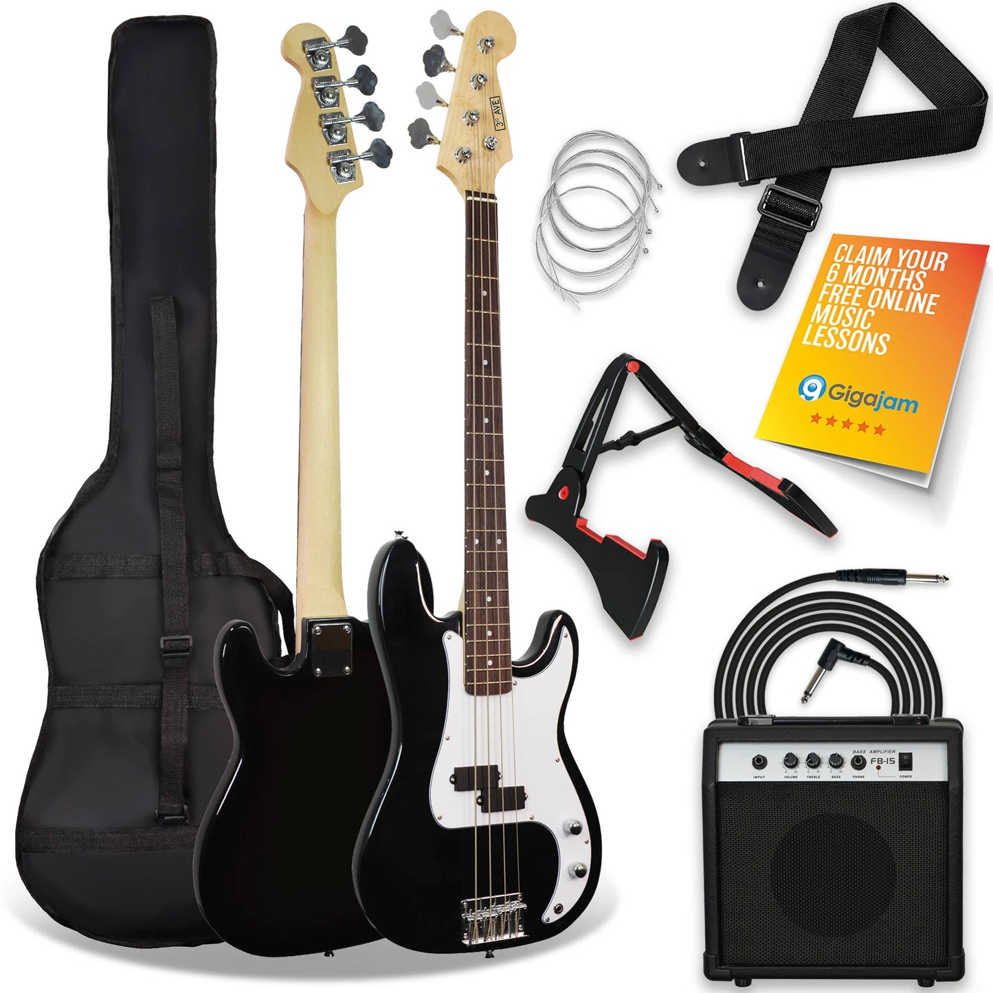 3rd Avenue Bass Guitar Pack V398-NM-XF204ABKPK