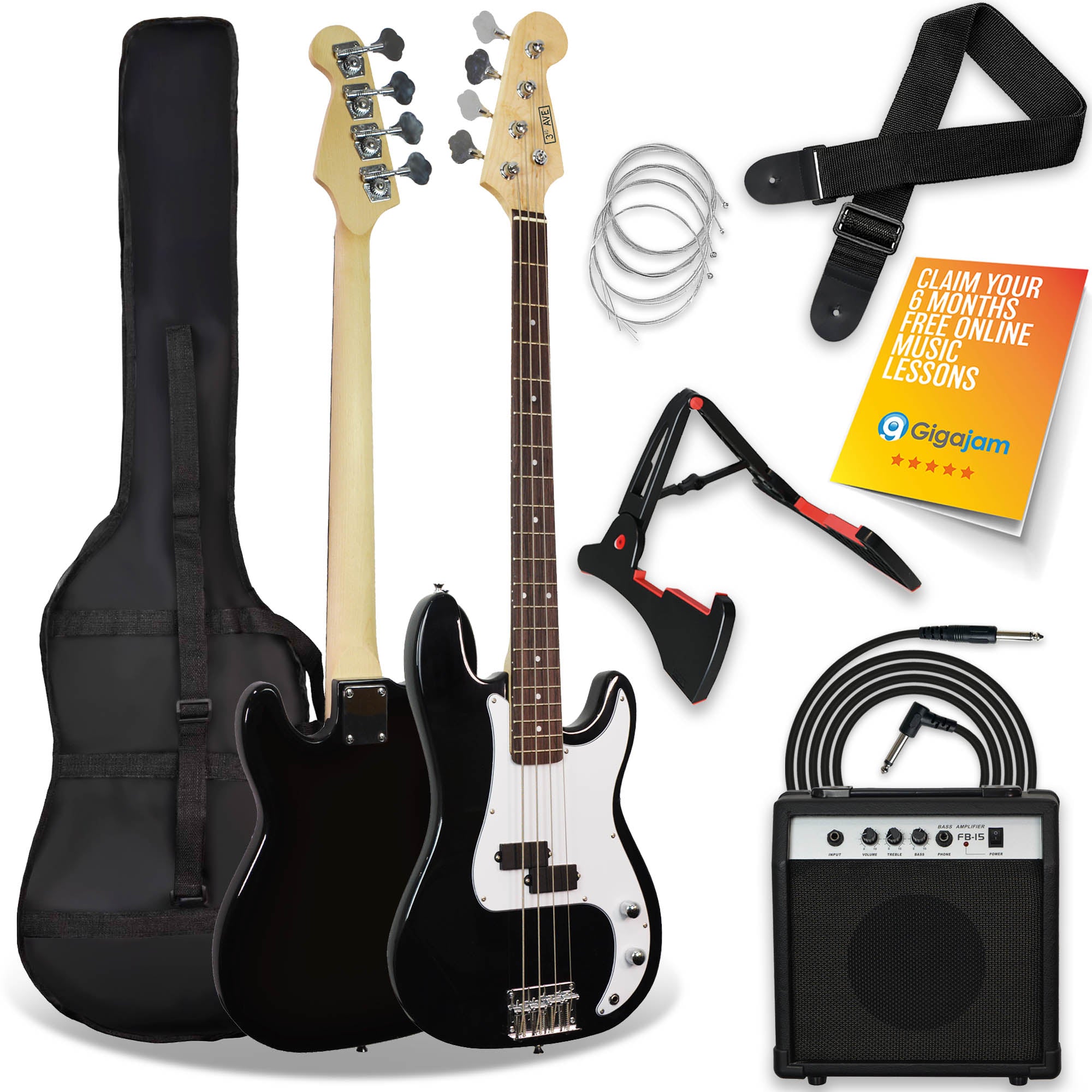 3rd Avenue Bass Guitar Pack V398-NM-XF204ABKPK