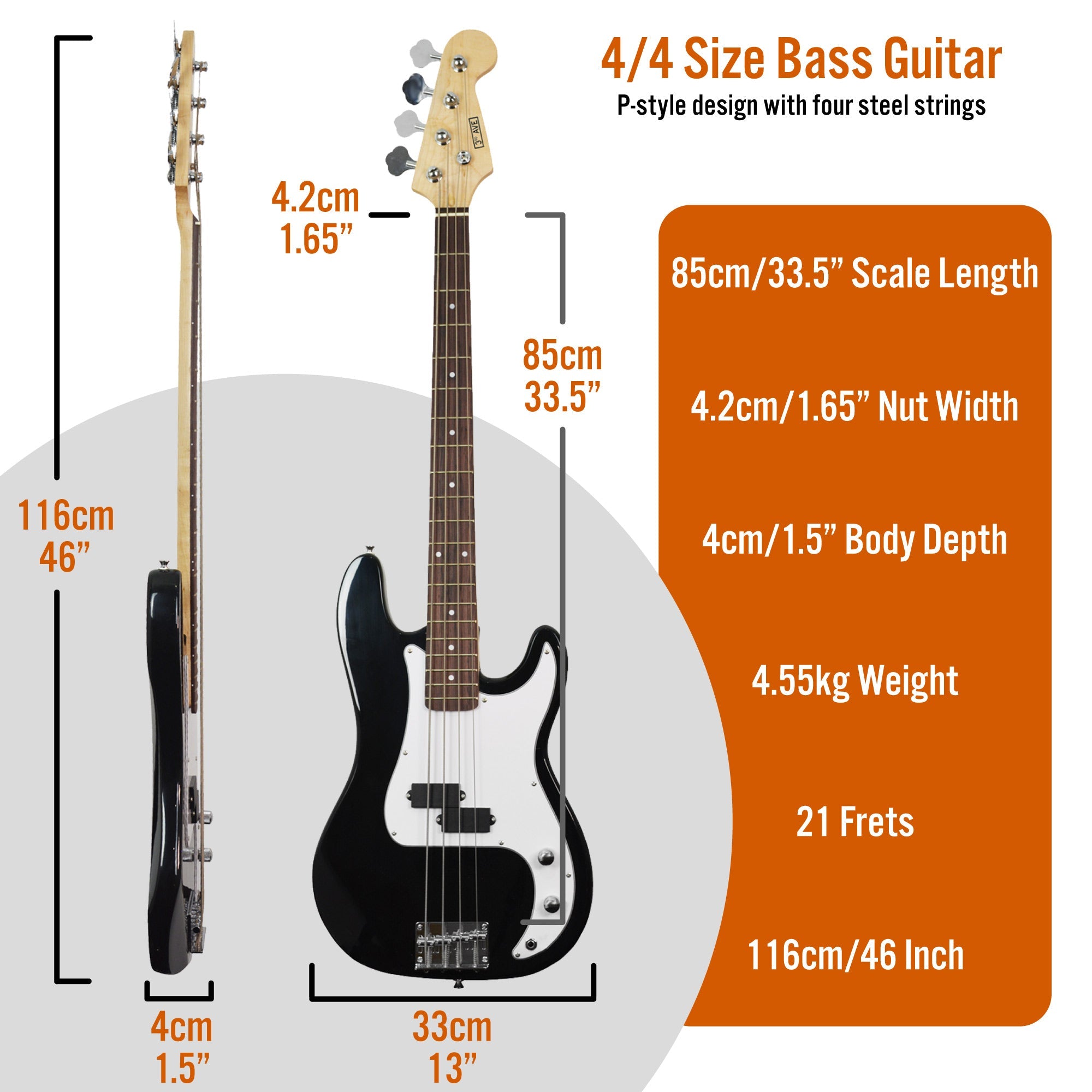 3rd Avenue Bass Guitar Pack V398-NM-XF204ABKPK