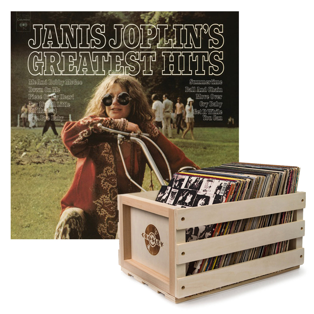 Crosley Record Storage Crate Janis Joplin Janis Joplin's Greatest Hits Vinyl Album Bundle V398-SM-19075819581-B