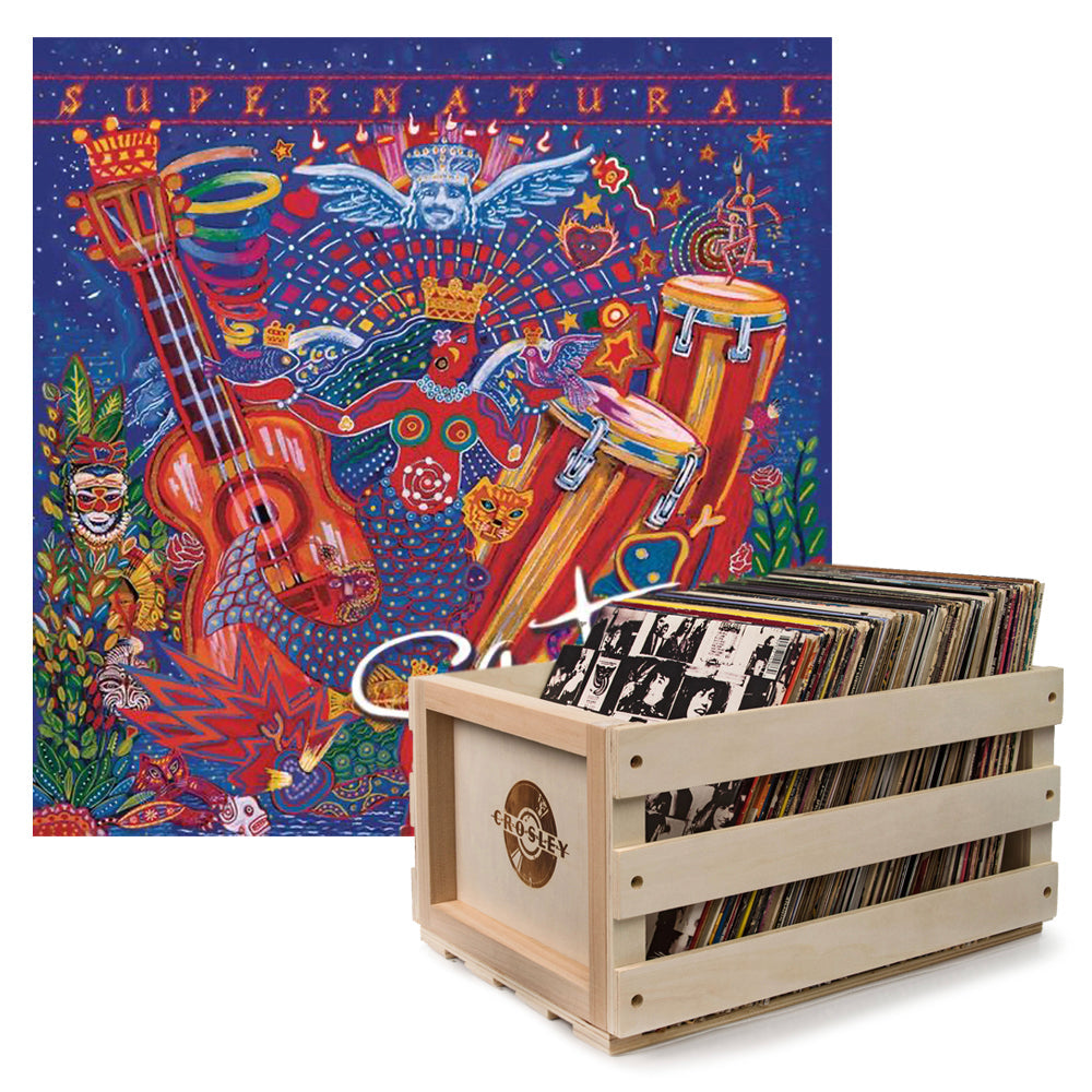 Crosley Record Storage Crate Santana Supernatural Vinyl Album Bundle V398-SM-19075890001-B