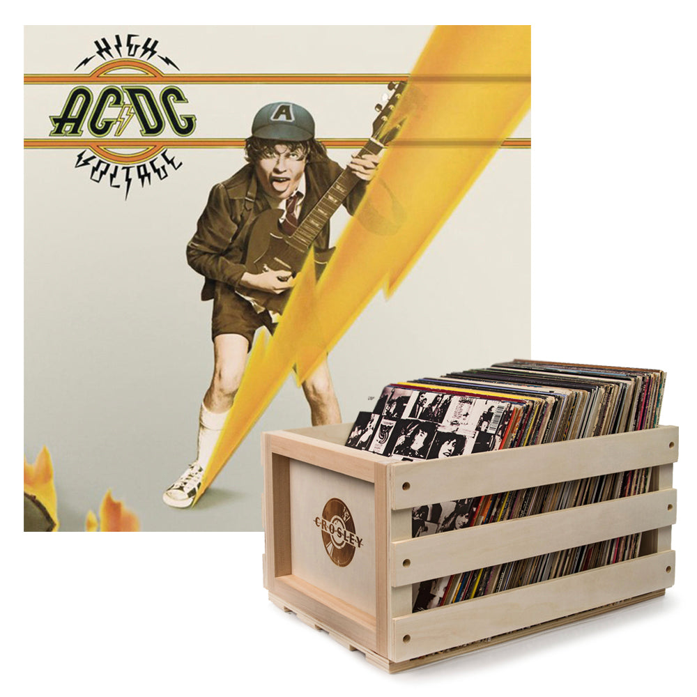 Crosley Record Storage Crate AC/DC High Voltage Vinyl Album Bundle V398-SM-5107591-B