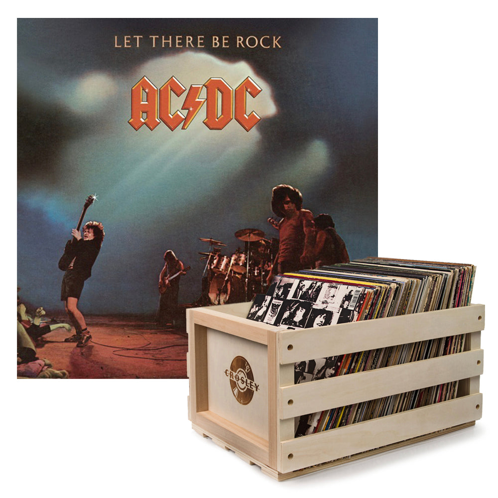 Crosley Record Storage Crate AC/DC Let there Be Rock Vinyl Album Bundle V398-SM-5107611-B
