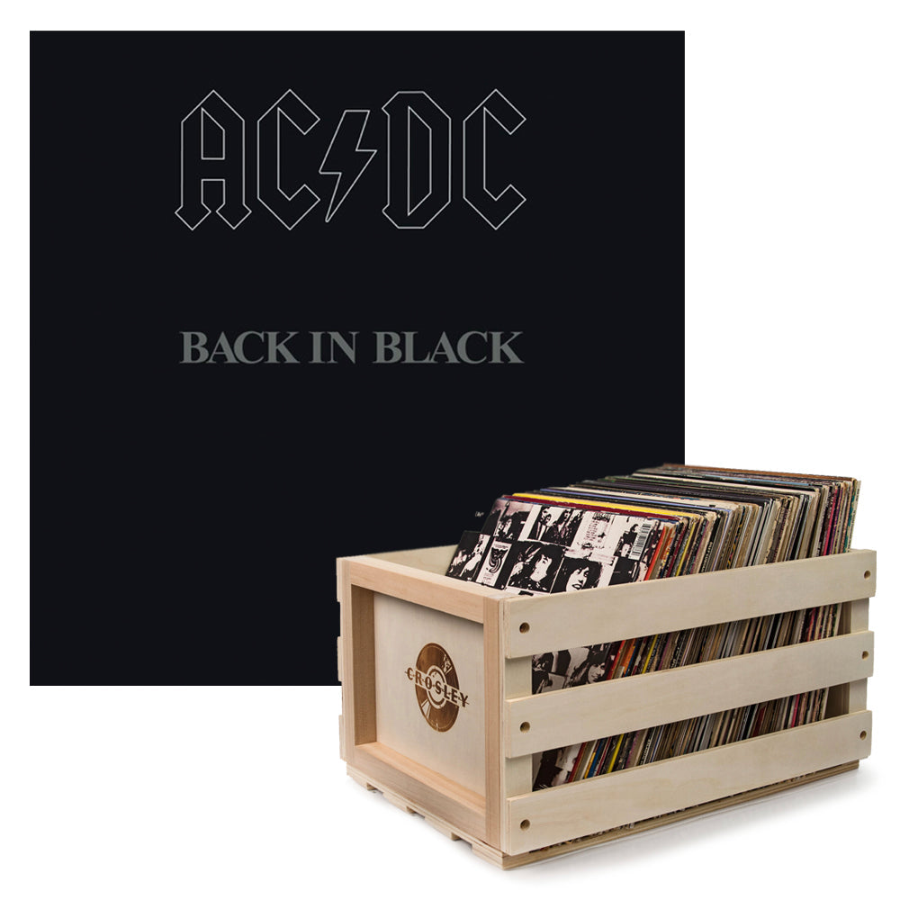 Crosley Record Storage Crate AC/DC Back In Black Vinyl Album Bundle V398-SM-5107651-B