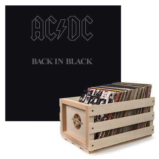 Crosley Record Storage Crate AC/DC Back In Black Vinyl Album Bundle V398-SM-5107651-B