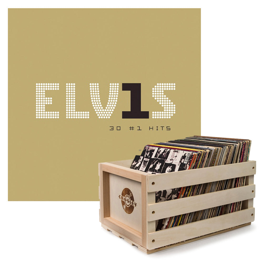 Crosley Record Storage Crate Elvis Presley Elvis 30 #1 Hits Vinyl Album Bundle V398-SM-88875111961-B