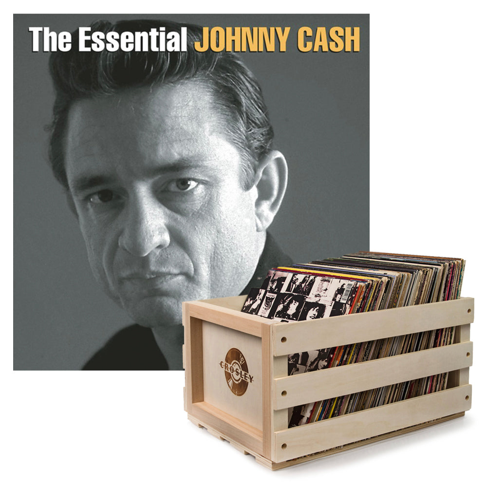 Crosley Record Storage Crate Johnny Cash The Essential Johnny Cash Vinyl Album Bundle V398-SM-88875150651-B