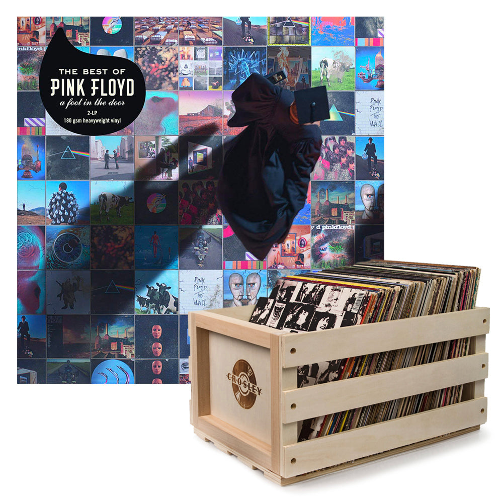 Crosley Record Storage Crate Pink Foyd The Best Of Pink Floyd: A Foot In The Door Vinyl Album Bundle V398-SM-88875184381-B