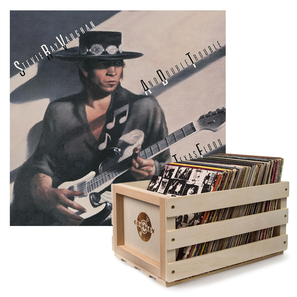 Crosley Record Storage Crate Stevie Ray Vaughan Texas Flood Vinyl Album Bundle V398-SM-88985375421-B