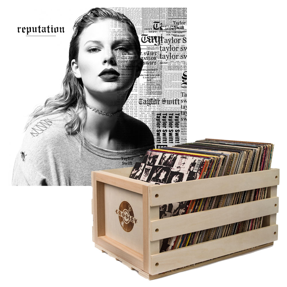 Crosley Record Storage Crate & Taylor Swifts Reputation Vinyl Album Bundle V398-UM-3003315-B
