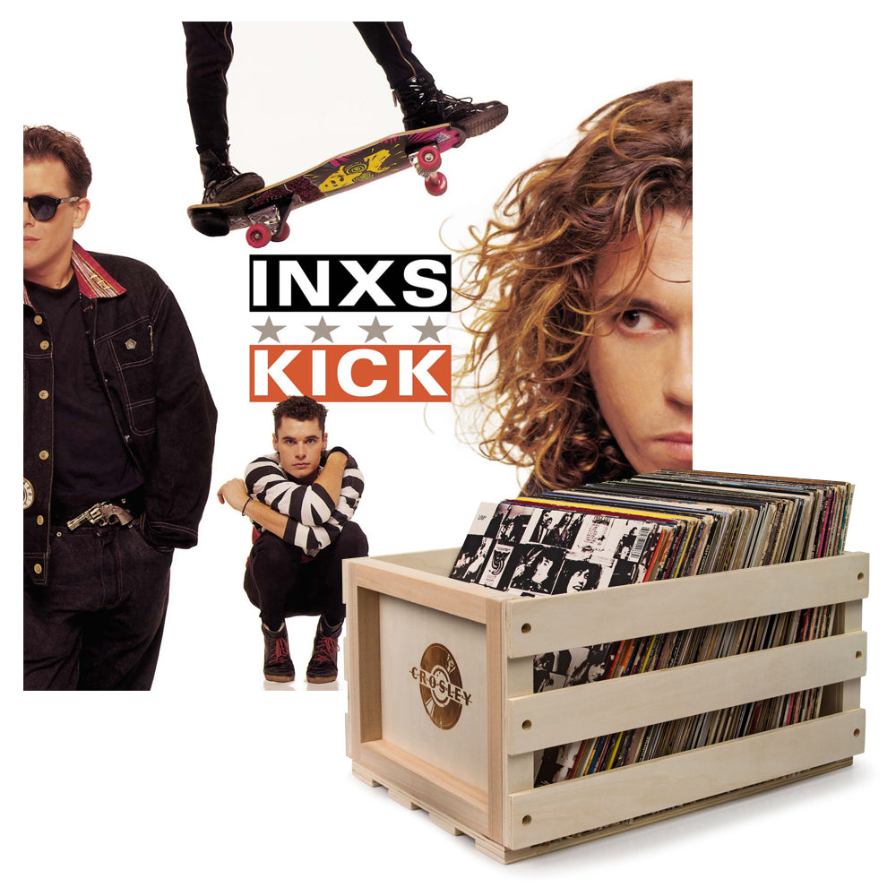 Crosley Record Storage Crate & Inxs Kick - Vinyl Album Bundle V398-UM-3777896-B