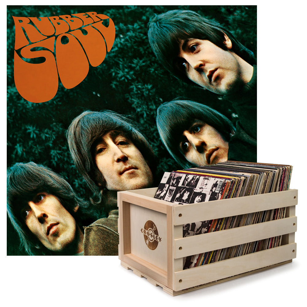 Crosley Record Storage Crate & The Beatles Rubber Soul - Vinyl Album Bundle V398-UM-3824181-B