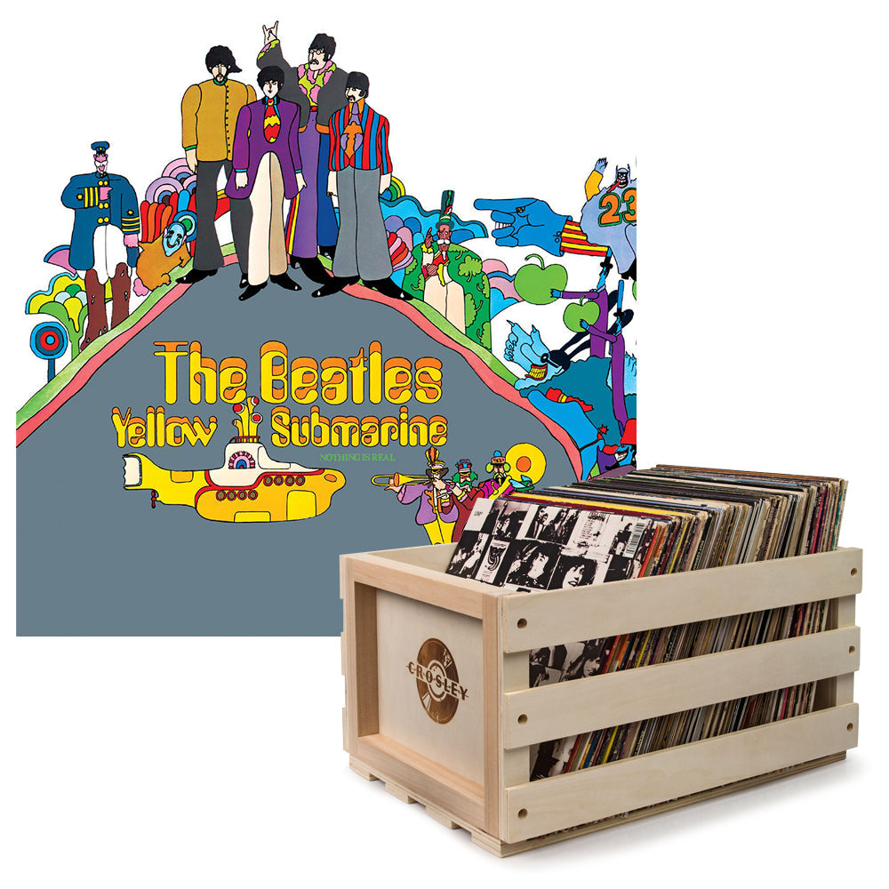 Crosley Record Storage Crate & The Beatles - Yellow Submarine - Vinyl Album Bundle V398-UM-3824671-B