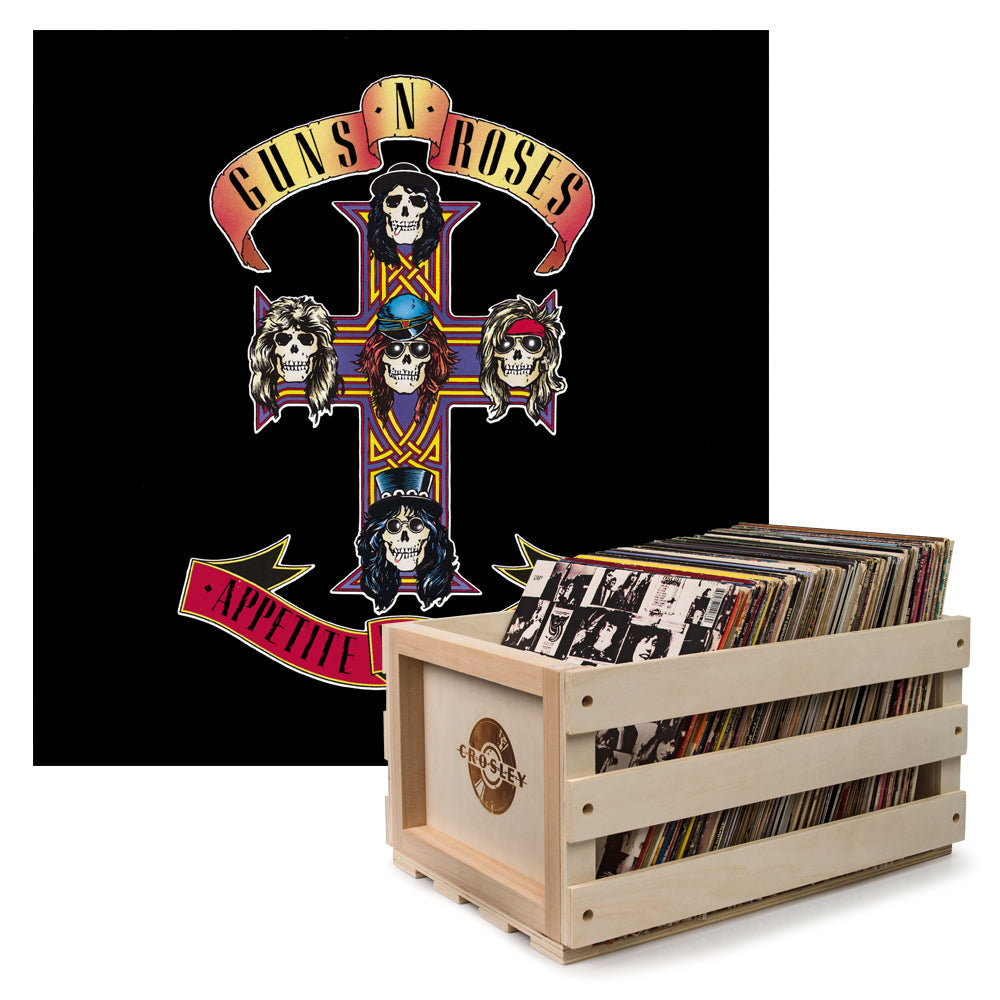 Crosley Record Storage Crate & Guns & Roses Appetite For Destruction - Vinyl Album Bundle V398-UM-4241481-B