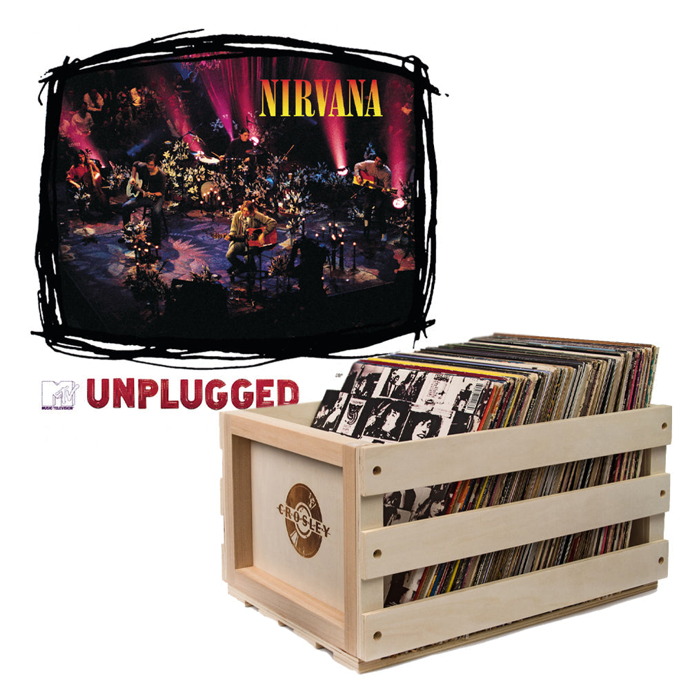 Crosley Record Storage Crate & Nirvana MTV Unplugged Vinyl Album Bundle V398-UM-4247271-B