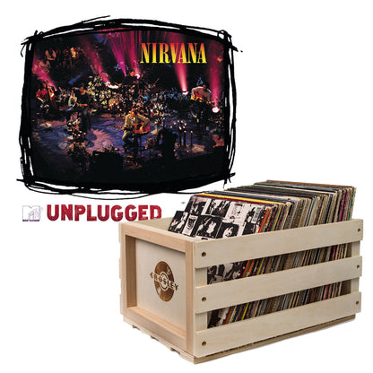 Crosley Record Storage Crate & Nirvana MTV Unplugged Vinyl Album Bundle V398-UM-4247271-B