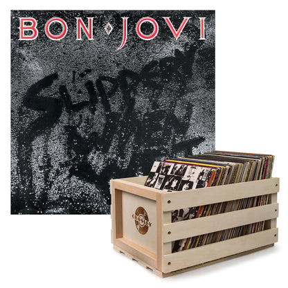 Crosley Record Storage Crate & Bon Jovi Slippery When Wet - Vinyl Album Bundle V398-UM-4702921-B