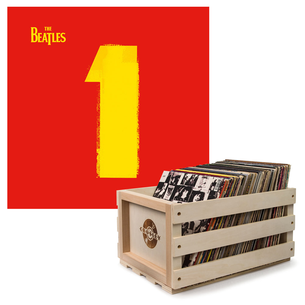 Crosley Record Storage Crate & The Beatles - 1 - Double Vinyl Album Bundle V398-UM-4756790-B