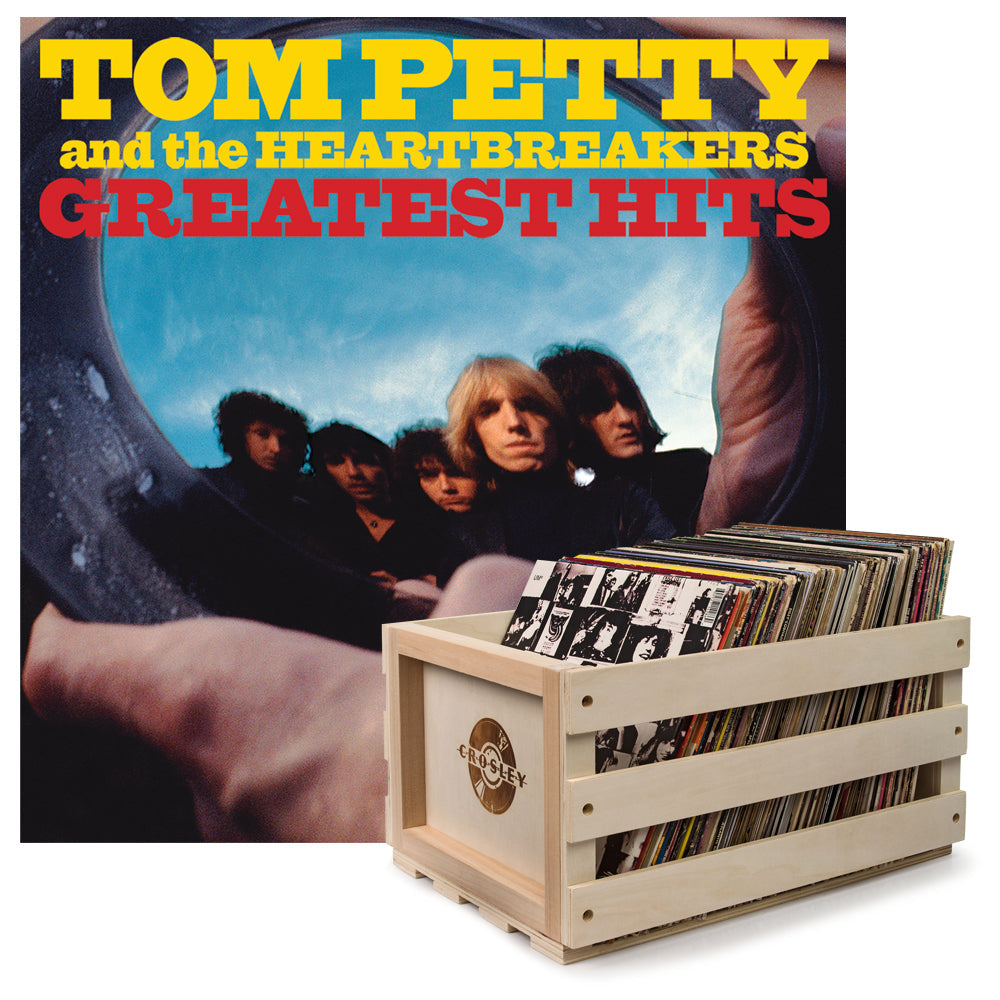Crosley Record Storage Crate & Tom Petty Greatest Hits - Double Vinyl Album Bundle V398-UM-4771426-B